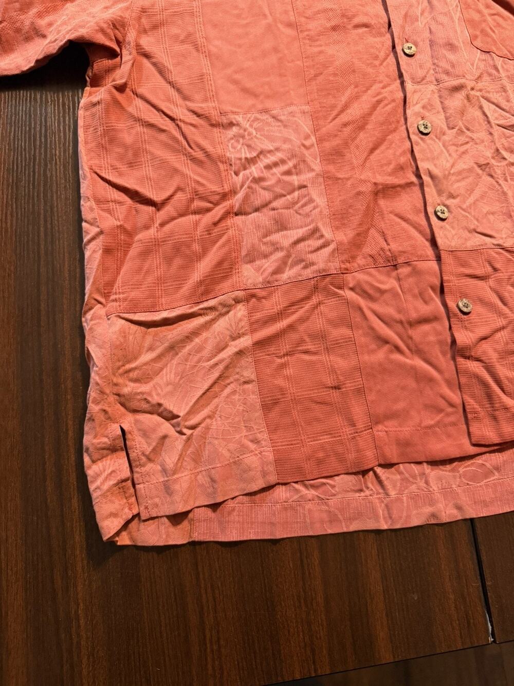 Tommy Bahama Orange Button Up Short Sleeve Silk Shirt Men Size L Original Fit